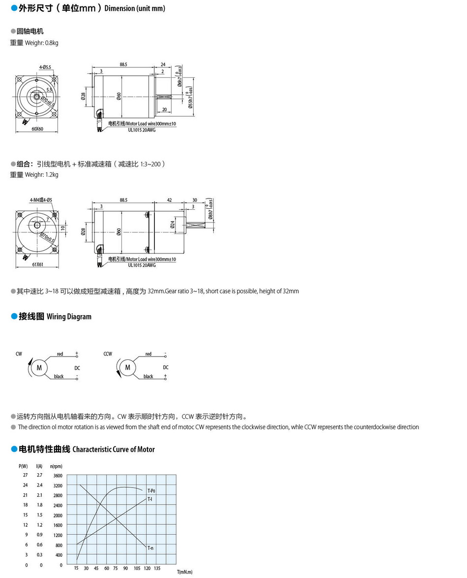 有刷直流電機15W